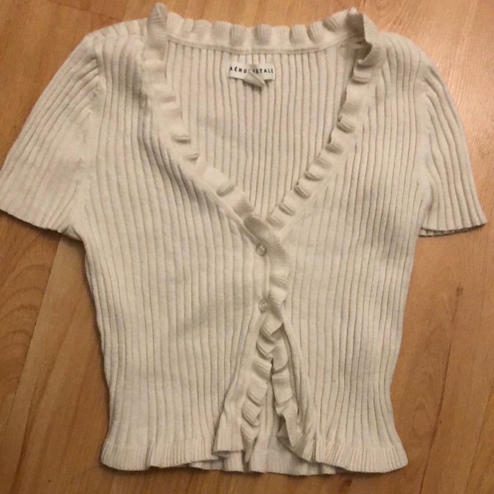 Aeropostale cropped off white ribbed top XS